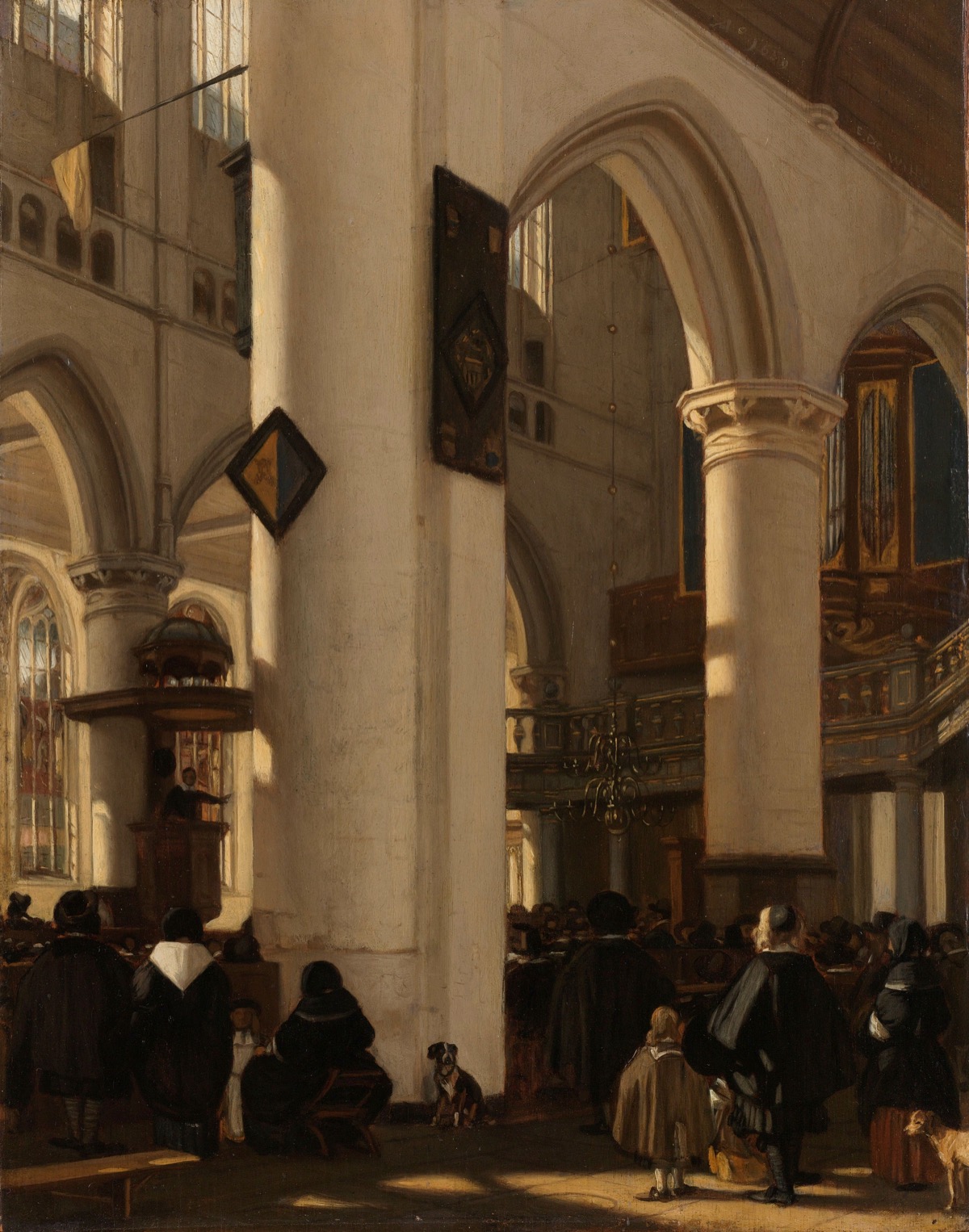 Emanuel de Witte — Interior of a Protestant Gothic Church, 1669